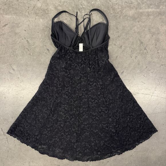 Vintage Y2k Black Full Lace Sheer Bow Coquette Cami Tank Top Lingerie Dress S - Picture 2 of 5